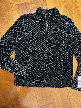 Charter Club Black & Gray Patterned Zip-Front Shirt Jacket